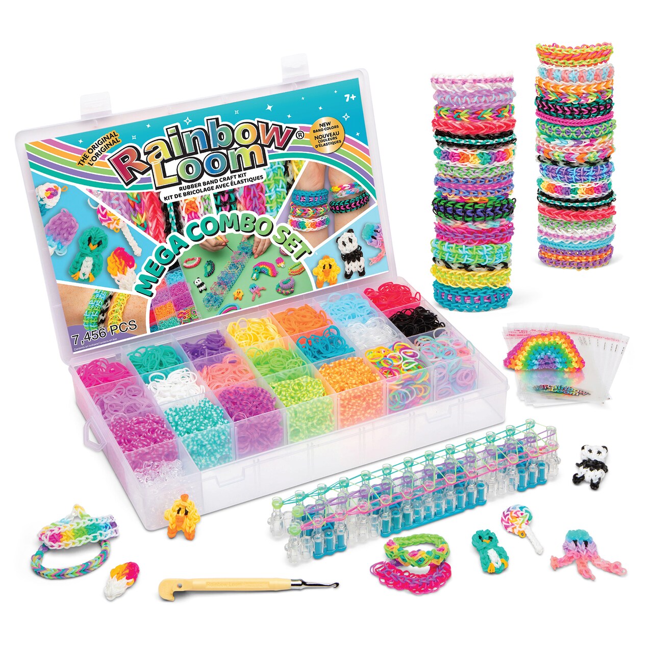 Rainbow Loom- MEGA Combo Set Features, 7,000 High Quality, Latex Free Rubber Bands, 3000 C-Clips, 21 Different Colors, 12 Gift Bags, Carrying Case With Multiple Compartments, Long Lasting Craft, Ages 7 and Up